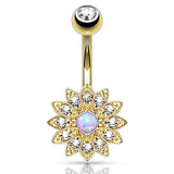 Petaled Opal Navel Ring with Gold Plating - Fixed (non-dangle) Belly Bar. Navel Rings Australia.