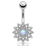 Jeweled Petal Opal Belly Button Ring - Fixed (non-dangle) Belly Bar. Navel Rings Australia.