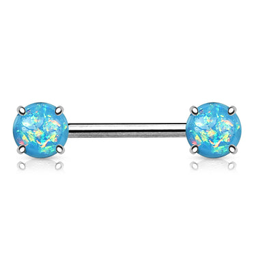 Classic Opal Prong Nipple Barbell Ring - Nipple Ring. Navel Rings Australia.