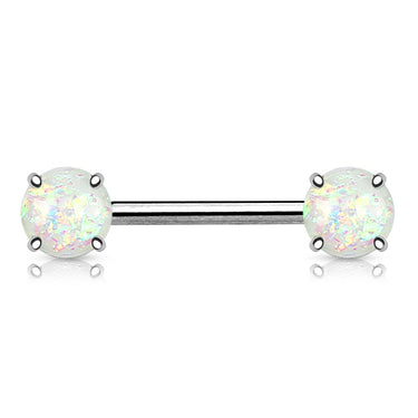 Classic Opal Prong Nipple Barbell Ring - Nipple Ring. Navel Rings Australia.