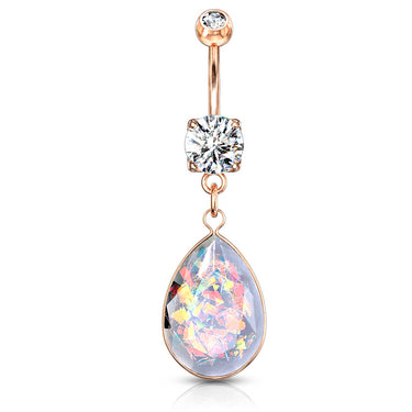 The Opálio Rock Drop Belly Ring with Rose Gold Plating - Dangling Belly Ring. Navel Rings Australia.