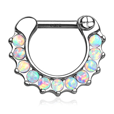 Opal Wave Pave Septum Clicker Hoop in 14K White Gold - Septum. Navel Rings Australia.