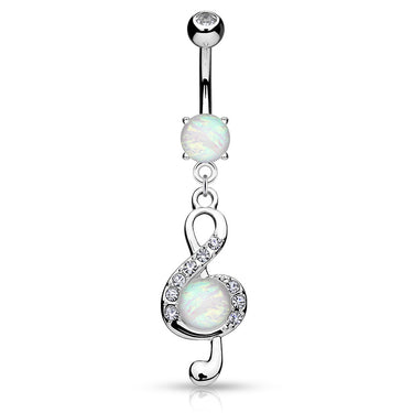 Opal Treble Clef Navel Ring - Dangling Belly Ring. Navel Rings Australia.