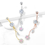 Fantasía Orchid Zenith Belly Ring with Rose Gold Plating - Dangling Belly Ring. Navel Rings Australia.