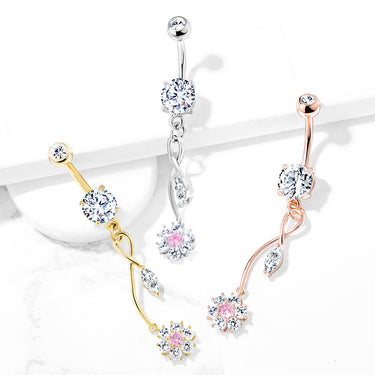 Fantasía Orchid Zenith Belly Ring with Gold Plating - Dangling Belly Ring. Navel Rings Australia.