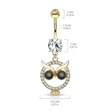 Mångata Hooting Owl Belly Bar - Dangling Belly Ring. Navel Rings Australia.