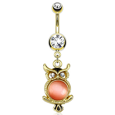 Wise Owl with Cats Eye Dangling Belly Bar - Dangling Belly Ring. Navel Rings Australia.