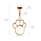 Paw Pals Opal Belly Bar with Gold Plating - Fixed (non-dangle) Belly Bar. Navel Rings Australia.