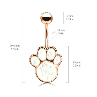 Paw Pals Opal Belly Bar with Gold Plating - Fixed (non-dangle) Belly Bar. Navel Rings Australia.