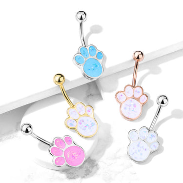 Paw Pals Opal Belly Bar with Gold Plating - Fixed (non-dangle) Belly Bar. Navel Rings Australia.