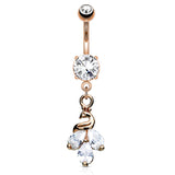 Kalapini Peacock Belly Ring with Rose Gold Plating - Dangling Belly Ring. Navel Rings Australia.