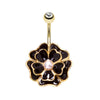 Midnight Pearl Flower Belly Ring with Gold Plating