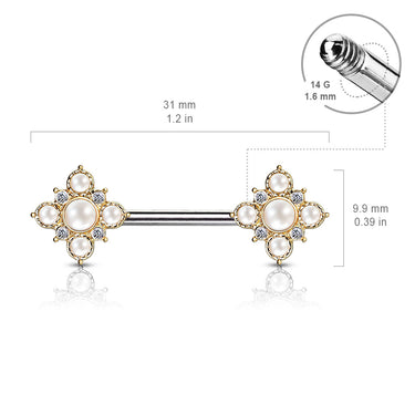 April Pearl Nipple Jewellery with Gold Plating - Nipple Ring. Navel Rings Australia.