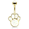 Paw Pals White Opal Belly Bar with Gold Plating