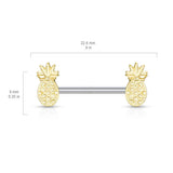 Juicy Nips Pineapple Nipple Bar with Gold Plating - Nipple Ring. Navel Rings Australia.