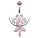 Candy Pink Butterfly Navel Ring - Fixed (non-dangle) Belly Bar. Navel Rings Australia.