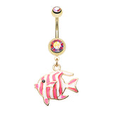 Marine Fish Belly Dangles in Gold - Dangling Belly Ring. Navel Rings Australia.