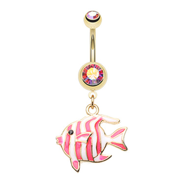 Marine Fish Belly Dangles in Gold - Dangling Belly Ring. Navel Rings Australia.