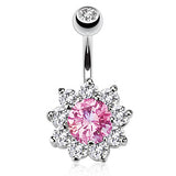 Pink Jaipur Belly Ring - Fixed (non-dangle) Belly Bar. Navel Rings Australia.