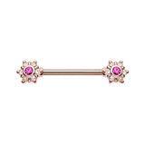 Trixie Pink Flower Burst Nipple Barbell in Rose Gold - Nipple Ring. Navel Rings Australia.