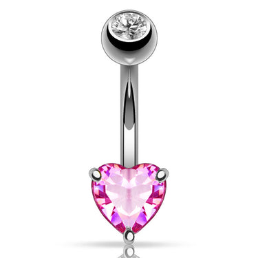 Classic Prong Heart Belly Ring in 14K White Gold - Fixed (non-dangle) Belly Bar. Navel Rings Australia.