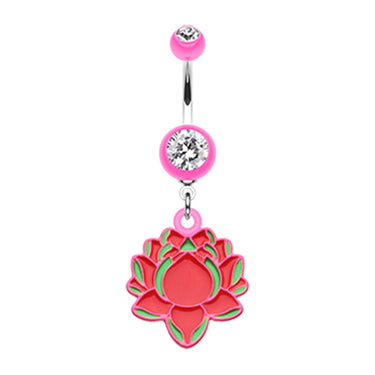 The Lotus Flower Dangly Belly Ring - Dangling Belly Ring. Navel Rings Australia.