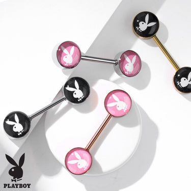 Official Black Playboy Bunny Logo Nipple Bar with Gold Plating - Nipple Ring. Navel Rings Australia.