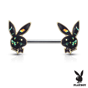 Opal Gleam Playboy Bunny Nipple Bar with Gold Plating - Nipple Ring. Navel Rings Australia.