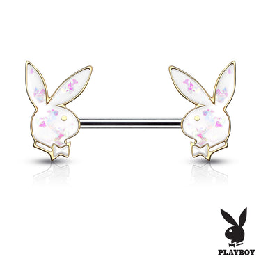 Opal Gleam Playboy Bunny Nipple Bar with Gold Plating - Nipple Ring. Navel Rings Australia.