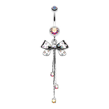 Polka Dot Party Bow Belly Ring - Dangling Belly Ring. Navel Rings Australia.