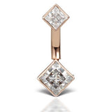 Designer Princess Solitaire Belly Ring in 14K Rose Gold by Maria Tash - Basic Curved Barbell. Navel Rings Australia.