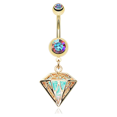 Gold Urban Prism Belly Dangle - Dangling Belly Ring. Navel Rings Australia.