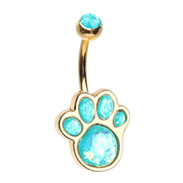 Paw Pals Opal Teal Belly Bar in Gold - Fixed (non-dangle) Belly Bar. Navel Rings Australia.
