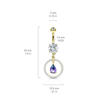 Purple Rain Belly Dangle with Rose Gold Plating - Dangling Belly Ring. Navel Rings Australia.