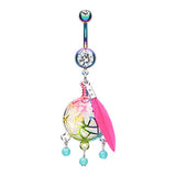 Unicorns Rainbow Dream Catcher Belly Ring - Dangling Belly Ring. Navel Rings Australia.