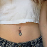 Rainbow Sunburst Pearl Belly Button Bar - Dangling Belly Ring. Navel Rings Australia.