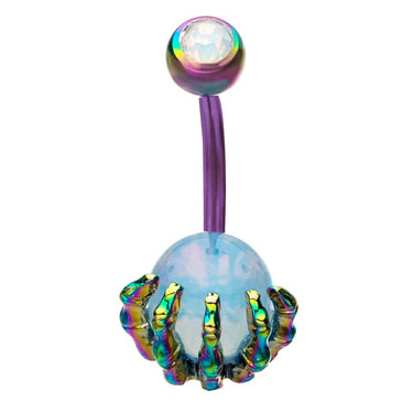 Mortal Opalite Belly Bar in Rainbow Titanium - Fixed (non-dangle) Belly Bar. Navel Rings Australia.