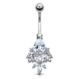 Razzle Dazzle Belly Ring in 14K White Gold - Fixed (non-dangle) Belly Bar. Navel Rings Australia.