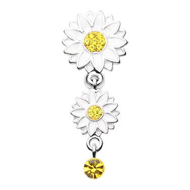 Beach Sunflower Reverse Belly Button Bar - Reverse Top Down Belly Ring. Navel Rings Australia.