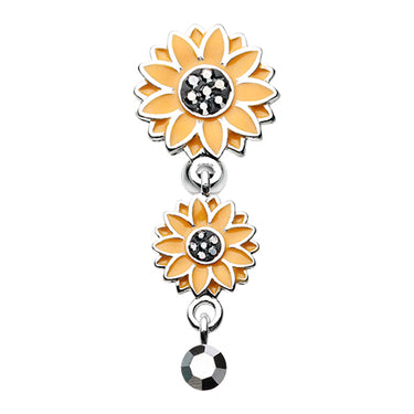 Beach Sunflower Reverse Belly Button Bar - Reverse Top Down Belly Ring. Navel Rings Australia.