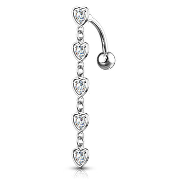 Chain of Hearts Reverse Belly Bar - Reverse Top Down Belly Ring. Navel Rings Australia.