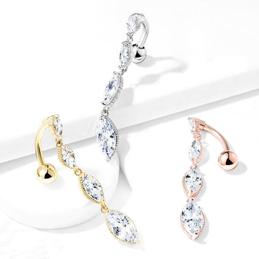 Xiomara Reverse Belly Bar with Rose Gold Plating - Reverse Top Down Belly Ring. Navel Rings Australia.