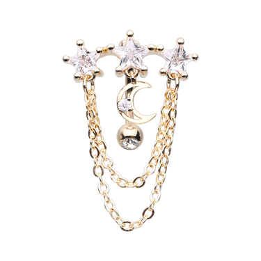 Ecliptic Zodiac Stars Reverse Belly Ring with Gold Plating