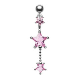 Frosted Star Dangle Belly Piercing Ring - Reverse Top Down Belly Ring. Navel Rings Australia.
