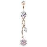 Fantasía Orchid Zenith Belly Ring with Rose Gold Plating - Dangling Belly Ring. Navel Rings Australia.