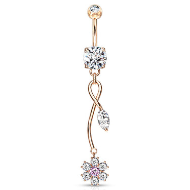 Fantasía Orchid Zenith Belly Ring with Rose Gold Plating - Dangling Belly Ring. Navel Rings Australia.