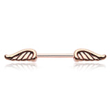 Angelic Wings Nipple Barbell Ring with Rose Gold Plating - Nipple Ring. Navel Rings Australia.