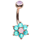 Astrid's Tantalising Bloom Belly Ring with Rose Gold Plating - Fixed (non-dangle) Belly Bar. Navel Rings Australia.
