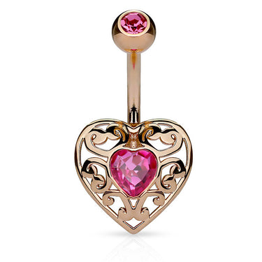 Bella Love Belly Bar with Rose Gold Plating - Fixed (non-dangle) Belly Bar. Navel Rings Australia.