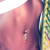 Autumn Falls Petiole Navel Bar with Rose Gold Plating - Dangling Belly Ring. Navel Rings Australia.